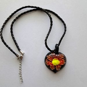Glass Flower Heart Necklace